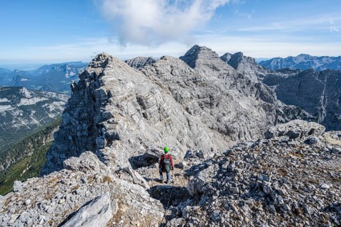 Hiker with climbing helmet
