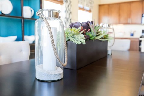 Close up abstract of table setting in new house