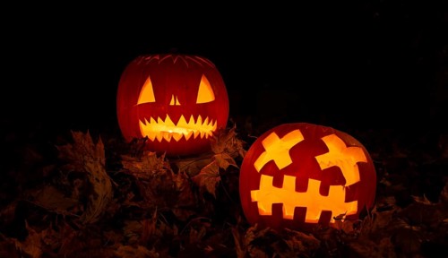 Glowing pumpkins at night