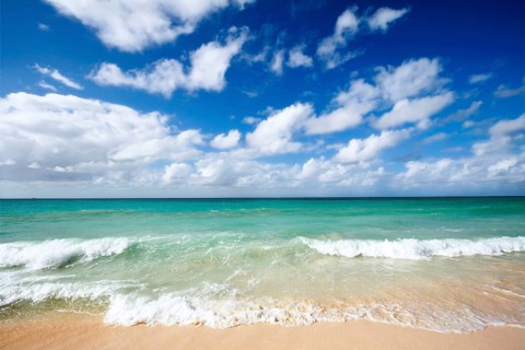 Beautiful beach and waves of Caribbean Sea
