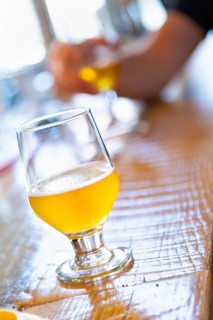 Abstract of small glass of micro brew beers on bar