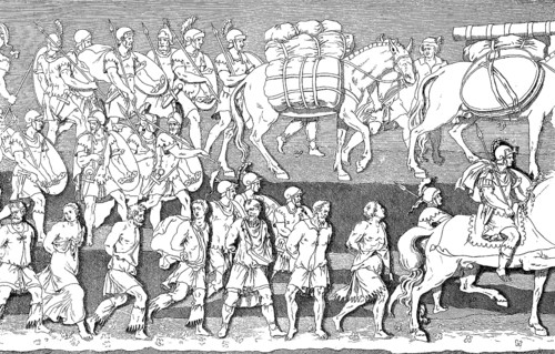 Captured Goths in the Triumphal Procession of Theodosius. Relief from the Column of Theodosius erected by Emperor Arcadius at Constantinople in 401