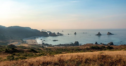 Ragged coast with rocks in the sea