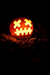 Glowing pumpkins at night
