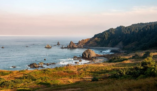 Ragged coast with rocks in the sea