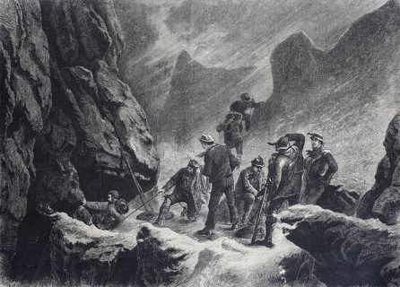 Mountaineer roping out in a chimney