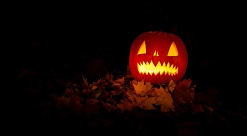 Glowing pumpkins at night