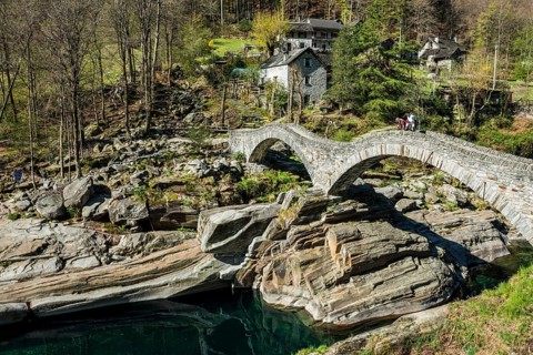 Old Roman bridge Ponte dei Salti over Verzasca