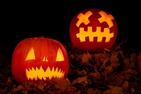 Glowing pumpkins at night