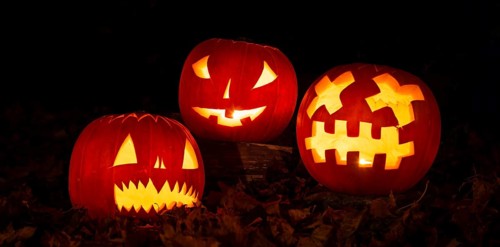Glowing pumpkins at night
