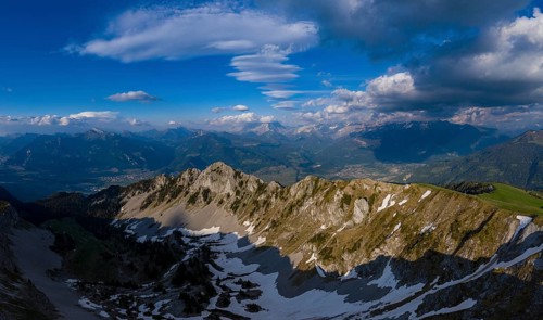 Aerial view of the Combe de Dreveneuse above Monthey in the canton of Valais