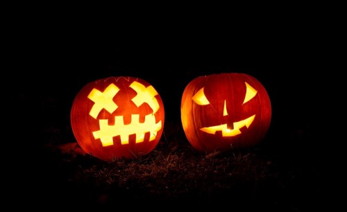 Glowing pumpkins at night
