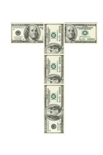 Letter T made of dollars isolated on white background