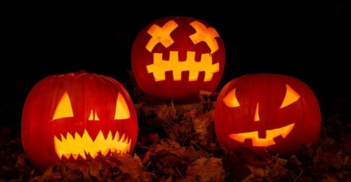Glowing pumpkins at night