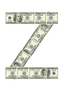 Letter Z made of dollars isolated on white background