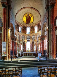 Columns and ambulatory of the roman church Saint-Austremoine