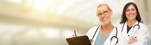 Caucasian and hispanic female doctors