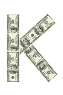 Letter K made of dollars isolated on white background