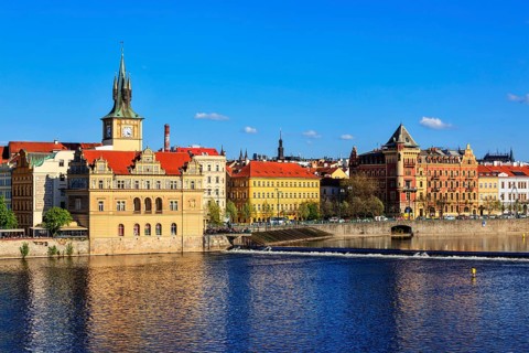 Prague Stare Mesto embankment view from Charles bridge Prague