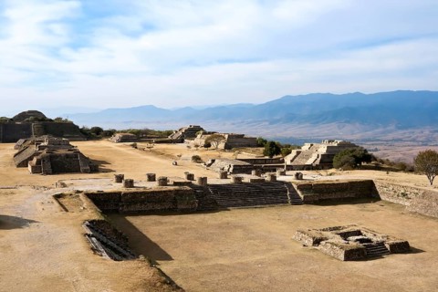 Ancient ruins on plateau Monte Alban in Mexico