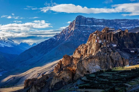 Dhankar monastry perched on a cliff in Himalayas. Dhankar