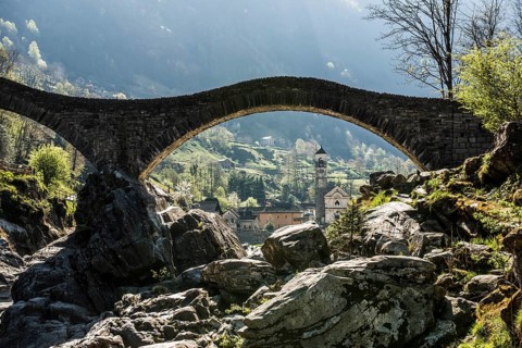 Old Roman bridge Ponte dei Salti over Verzasca
