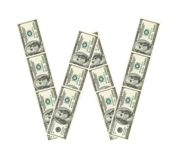 Letter W made of dollars isolated on white background