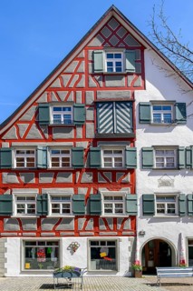 Half-timbered house with divided facade