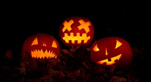 Glowing pumpkins at night