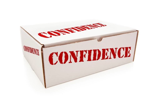 White box with the word confidence on the sides isolated on a white background