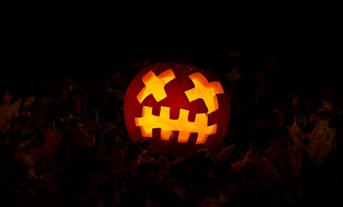 Glowing pumpkins at night