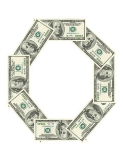 Letter O made of dollars isolated on white background