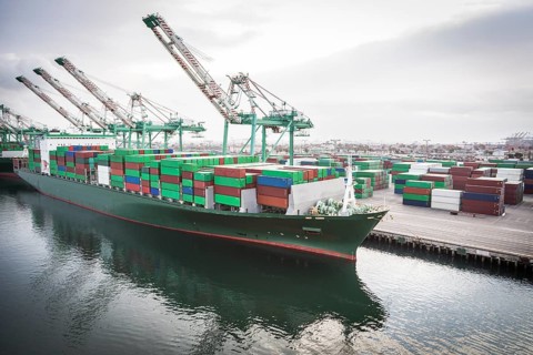 Trade ship harbored at port of san pedro
