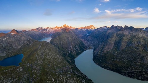 Aerial view over the Grimsel region with Lake Grimsel