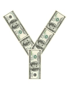 Letter Y made of dollars isolated on white background