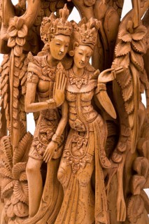 Rama and his wife Sita of Hindu mythology wood carving