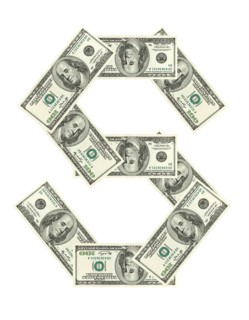 Letter S made of dollars isolated on white background