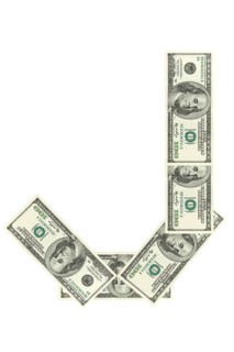 Letter J made of dollars isolated on white background