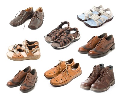 Various shoes isolated on white background