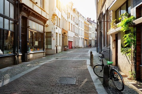 Antwerp street with row of old houses