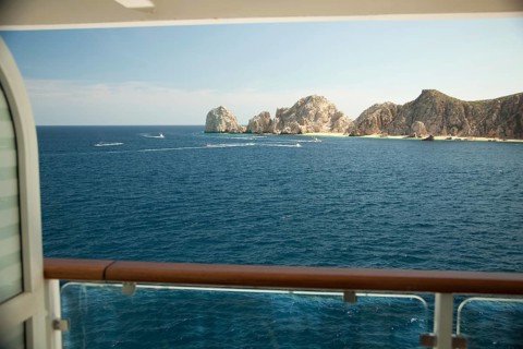Balcony view on cruise ship at land's end