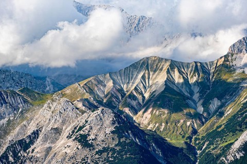 Mountain peaks Hoher Kamm and Kleiner Wanner of the Wetterstein Mountains