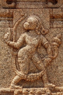 Bas relief depicting Hindu god Hanuman in Achyutaraya Temple
