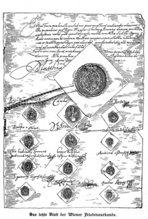 The last leaf of the Vienna Peace Charter after the original in the Imperial Archives in Budapest