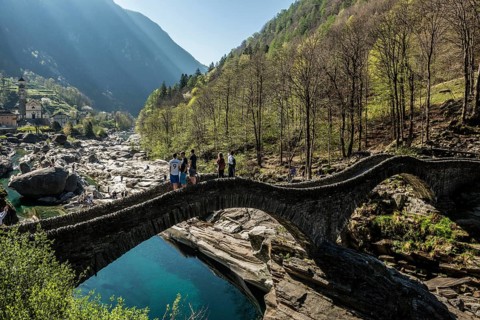 Old Roman bridge Ponte dei Salti over Verzasca