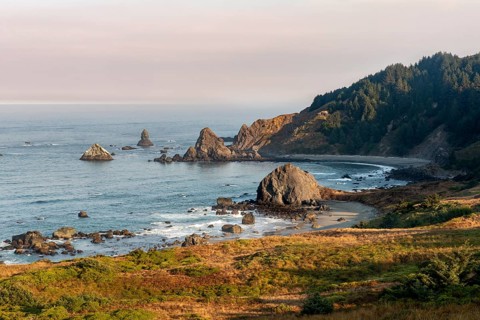Ragged coast with rocks in the sea