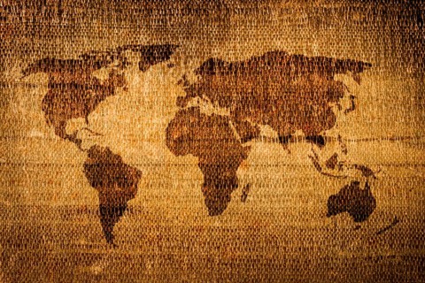 Old grunge world map on canvas