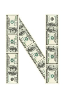 Letter N made of dollars isolated on white background