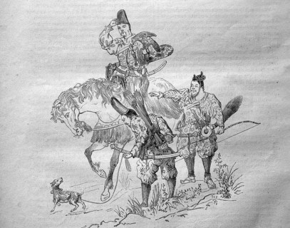 Japanese soldiers armed with bows and arrows on a war campaign