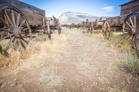 Abstract of vintage antique wood wagons and wheels